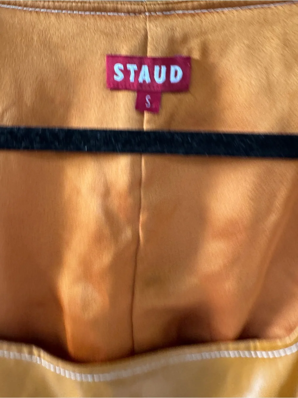 STaud Women’s S yellow Faux Leather Puff Sleeve Peplum Square Neck Blouse Top